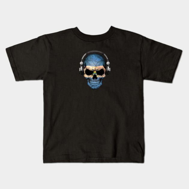 Dark Skull Deejay with El Salvador Flag Kids T-Shirt by jeffbartels